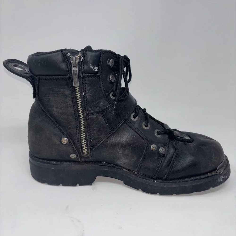 Harley-Davidson Brake Buckle Leather Motorcycle Boots Black Side Zip Men's US 12
